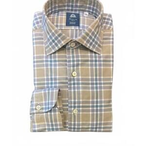 NEW FINAMORE men's plaid shirt in beige mix